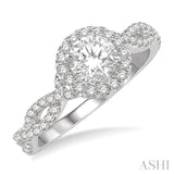 3/4 Ctw Round Center Diamond Entwined Ladies Engagement Ring with 3/8 Ct Round Cut Center Stone in 14K White Gold
