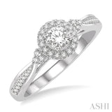 3/8 Ctw Round Center Heart Link Diamond Ladies Engagement Ring with 1/5 Ct Round Cut Center Stone in 14K White Gold