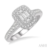 5/8 Ctw Round Cut and Baguette Diamond Ring in 14K White Gold