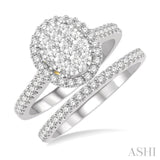 1 Ctw Lovebright Diamond Wedding Set in 14K With 3/4 Ctw Oval Shape Engagement Ring in White and Yellow Gold and 1/5 Ctw Wedding Band in White Gold