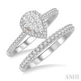 1/2 Ctw Lovebright Diamond Wedding Set With 1/3 ct Pear Shape Engagement Ring and 1/5 ct Wedding Band in 14K White and Rose Gold