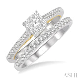 1/2 ctw Lovebright Diamond Wedding Set With 1/3 ctw Cushion Shape Engagement Ring in 14K White and Yellow Gold and 1/6 ctw Wedding Band in 14K Wh