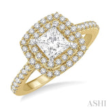 1/4 ct Square Shape Semi-Mount Round Cut Diamond Engagement Ring in 14K Yellow and White Gold