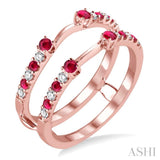 1/5 ctw Round Cut Diamond and 2MM & 1.5MM Ruby Precious Insert Ring in 14K Rose Gold