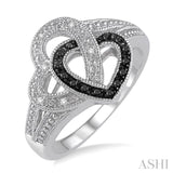 1/10 Ctw White and Black Diamond Heart Shape Ring in Sterling Silver