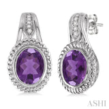 Oval Shape Silver Gemstone & Diamond Earrings