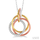 1/5 Ctw Round Cut Diamond Circle Pendant in 14K Tri Color Gold with Chain
