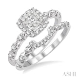 1/2 Ctw Diamond Lovebright Wedding Set with 3/8 Ctw Engagement Ring and 1/6 Ctw Wedding Band in 14K White Gold