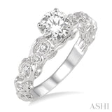 5/8 Ctw Diamond Engagement Ring with 1/2 Ct Round Cut Center Stone in 14K White Gold
