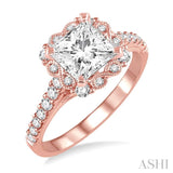7/8 Ctw Diamond Engagement Ring with 1/2 Ct Princess Cut Center Stone in 14K Rose Gold