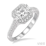 3/4 Ctw Diamond Engagement Ring with 1/2 Ct Princess Cut Center Stone in 14K White Gold