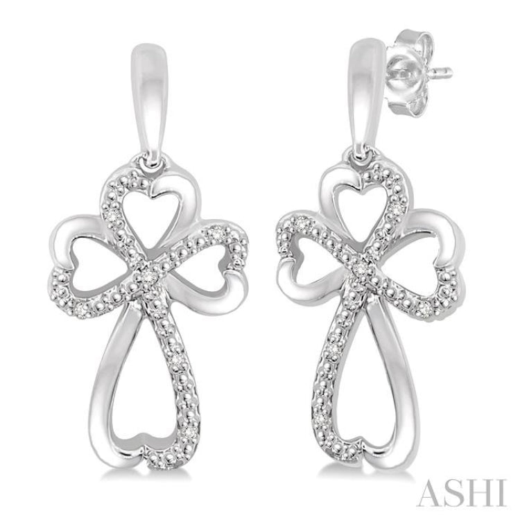 Silver Heart Shape Diamond Fashion Cross  Earrings