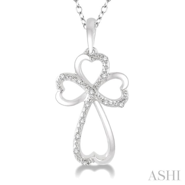 Silver  Heart Shape Diamond Fashion Cross Pendant