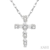 1/20 Ctw Round Cut Diamond Cross Pendant in 10K White Gold with Chain