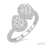 3/4 Ctw Inverted Duo Oval Shape Round Cut Diamond Lovebright 2Stone Ring in 14K White Gold