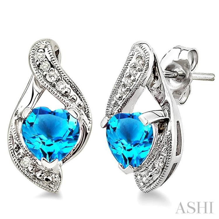 Silver Heart Shape Diamond & Gemstone Fashion Earrings