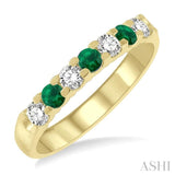 3/8 ctw Round Cut Diamond and 3MM Emerald Precious Wedding Band in 14K Yellow Gold
