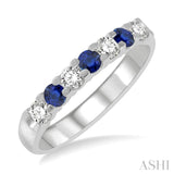 1/4 ctw Round Cut Diamond and 2.6MM Sapphire Precious Wedding Band in 14K White Gold