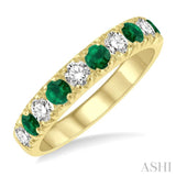 1/2 ctw Round Cut Diamond and 2.9MM Emerald Precious Wedding Band in 14K Yellow Gold