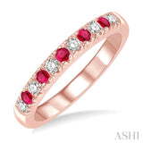 1/5 ctw Round Cut Diamond and 2MM Ruby Precious Wedding Band in 14K Rose Gold