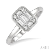 1/3 Ctw Octagonal Shape Baguette and Round Cut Diamond Ladies Ring in 14K White Gold