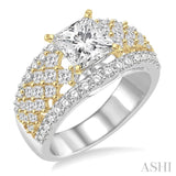 1 1/2 Ctw Diamond Semi-mount Engagement Ring in 14K White and Yellow Gold
