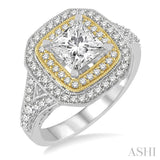 5/8 Ctw Diamond Semi-mount Engagement Ring in 14K White and Yellow Gold