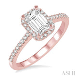 3/4 Ctw Diamond Engagement Ring with 1/2 Ct Emerald Cut Center Stone in 14K Rose Gold