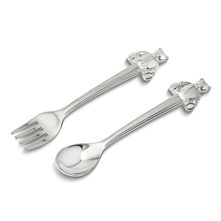 Baby Spoon & Fork with Teddy Handle, Nickle Plated